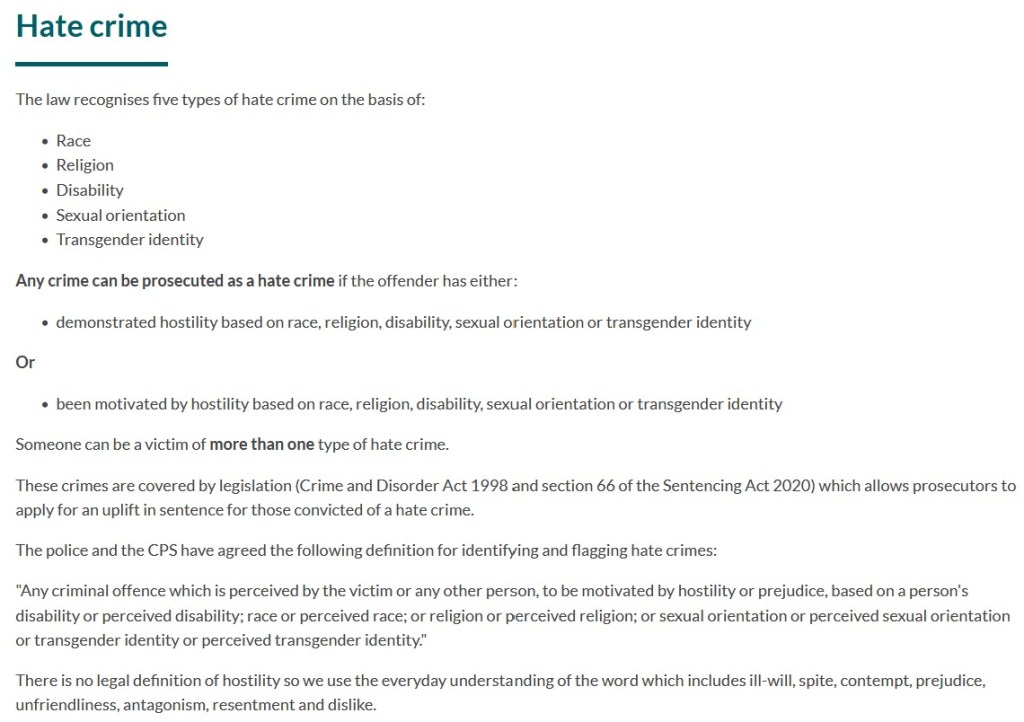 Hate crime definition from cps.gov.uk website.